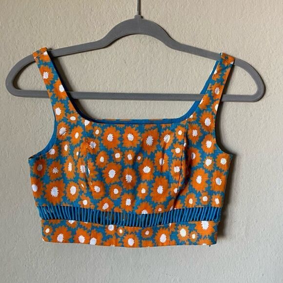 Stud Mantis Blue Crop Top Orange Floral Daisy Size 00 - Picture 7 of 9